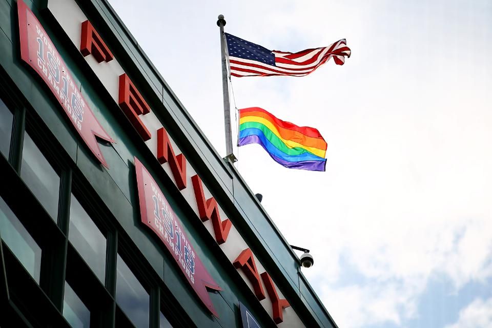 gay pride flags at Fenway Park